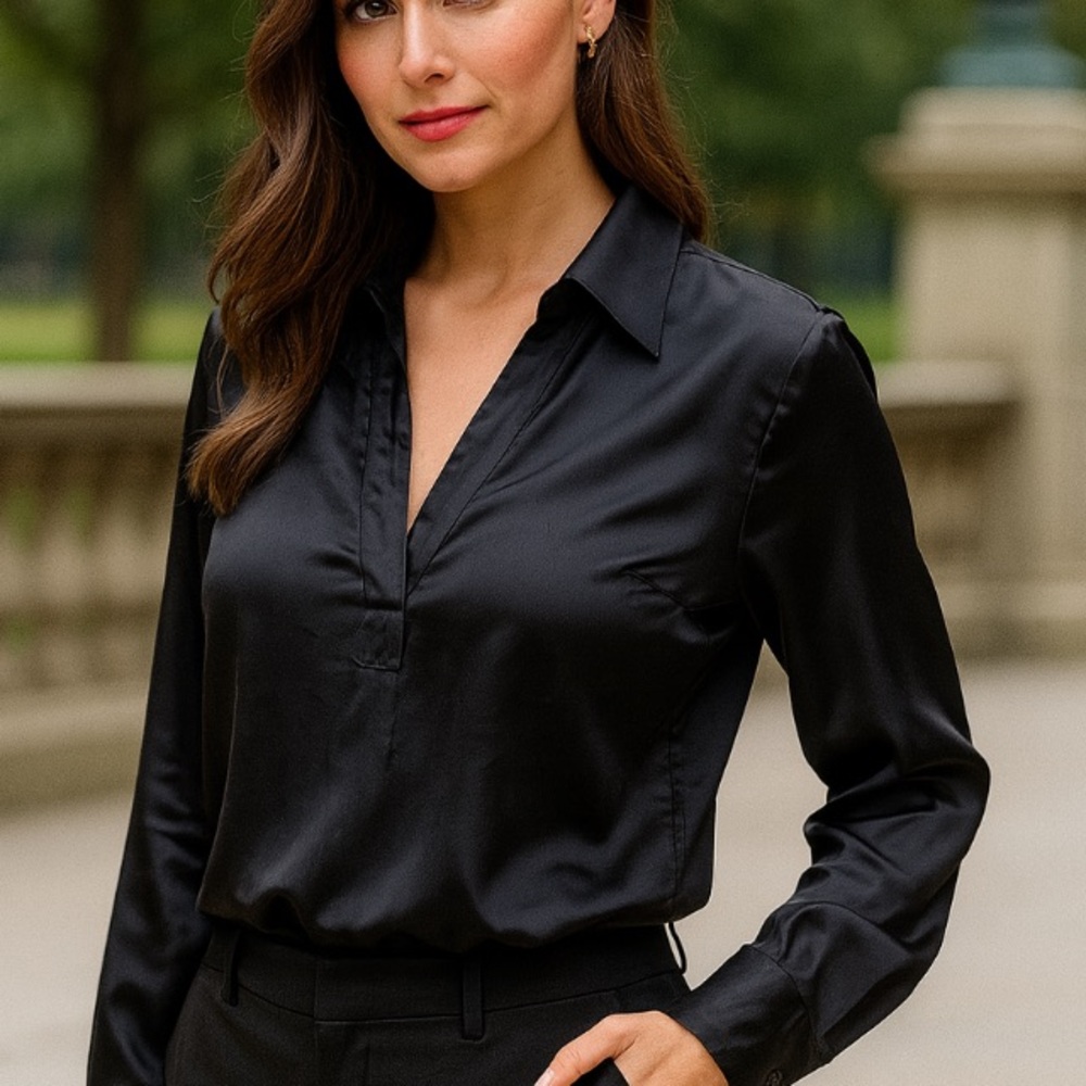 J. Crew Black Fitted Notched Collar Button Down Shirt